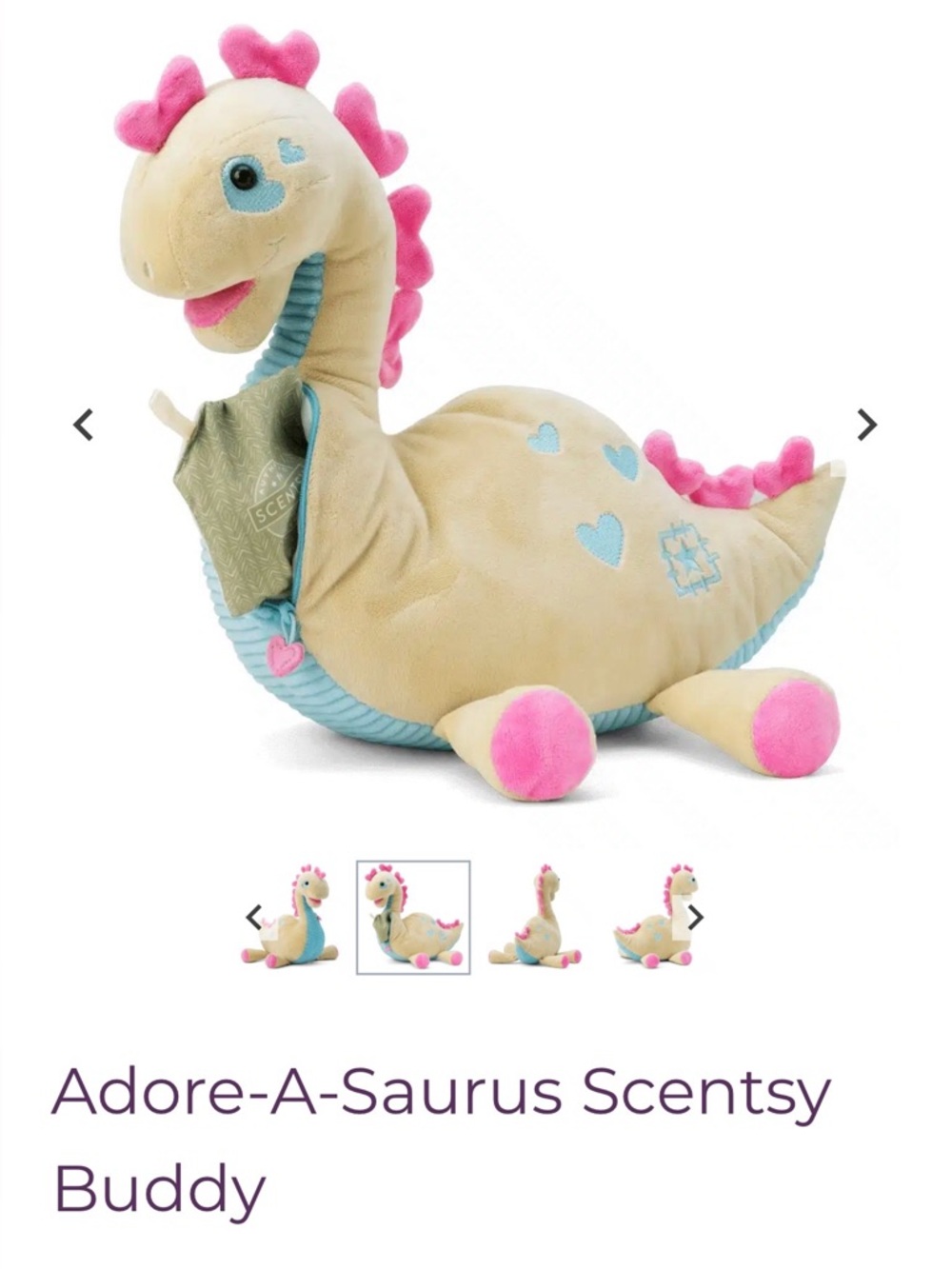 Scentsy Beige Dinosaur Plush with Pink & Blue Accents